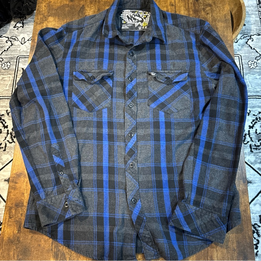 Stylish Blue and Black Plaid Button Down Shirt